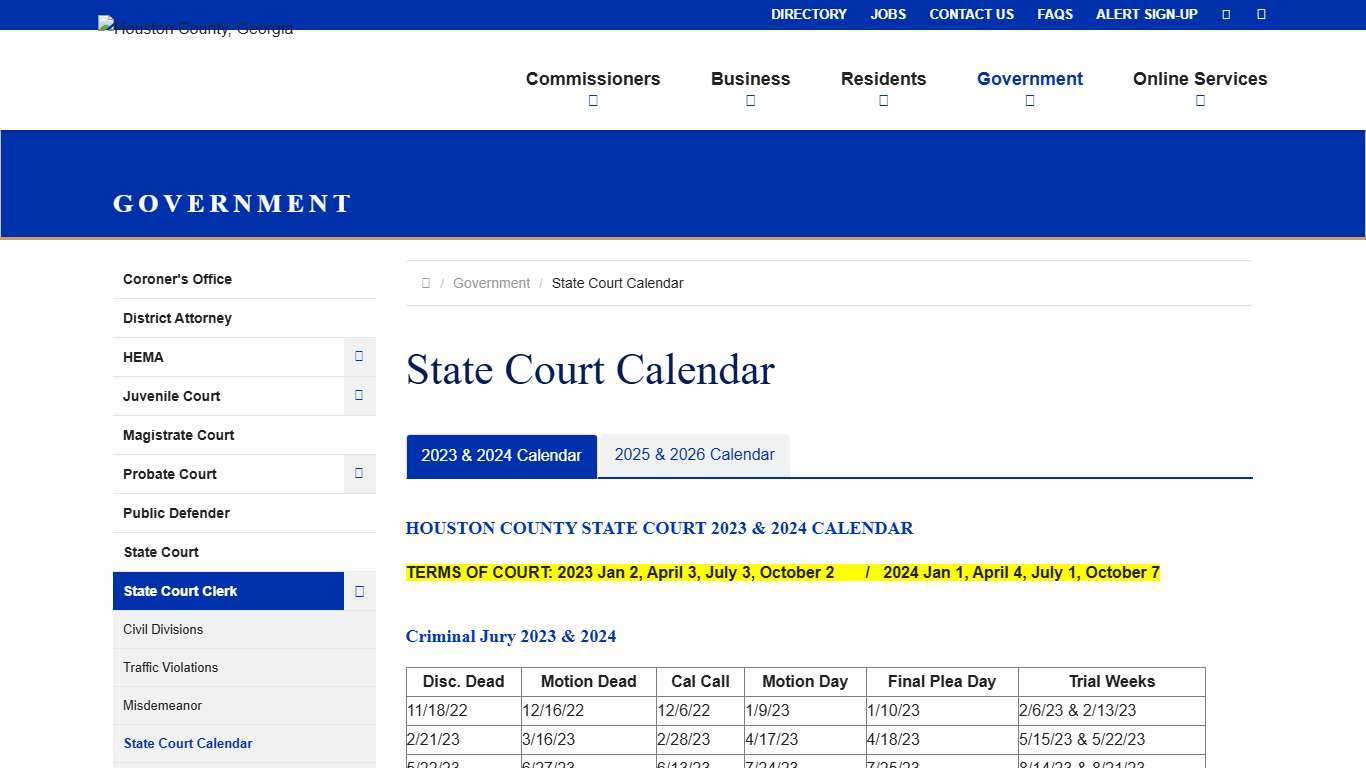 State Court Calendar - State Court Clerk - Houston County